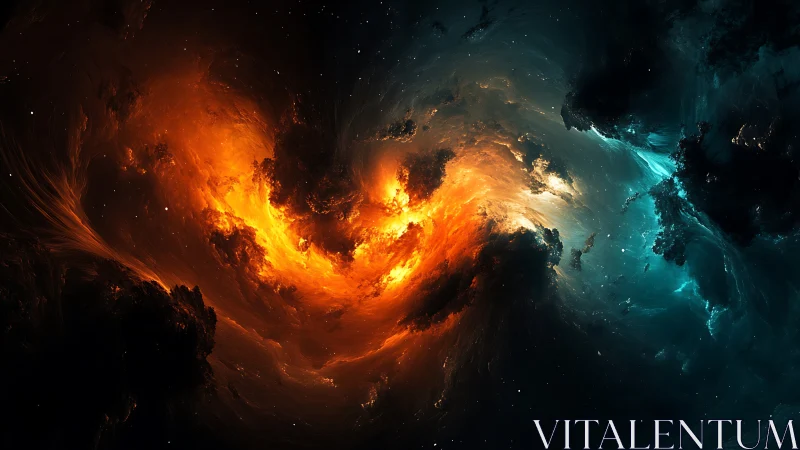 Cosmic fire and ice swirling in a dreamlike nebula.
