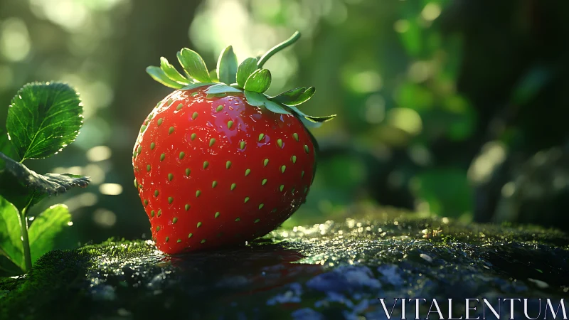 Macro-rendered strawberry shows glossy subsurface scattering detail