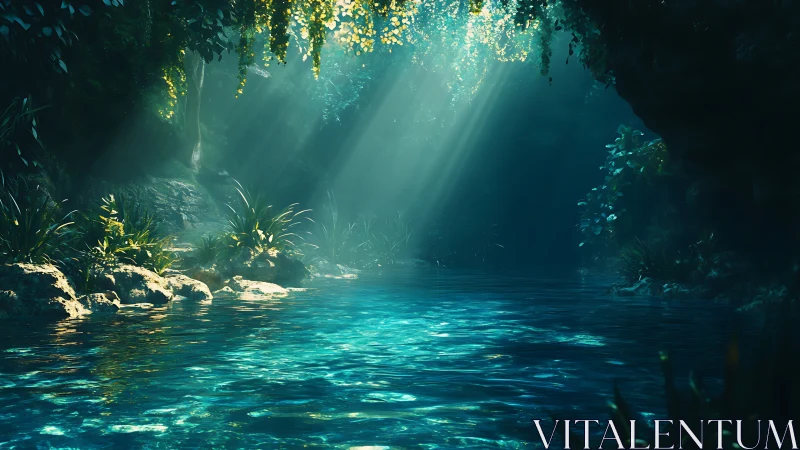 Sunlit forest lagoon invites quiet moments of gentle wonder