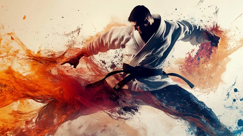 Martial artist explodes through swirling paint and motion