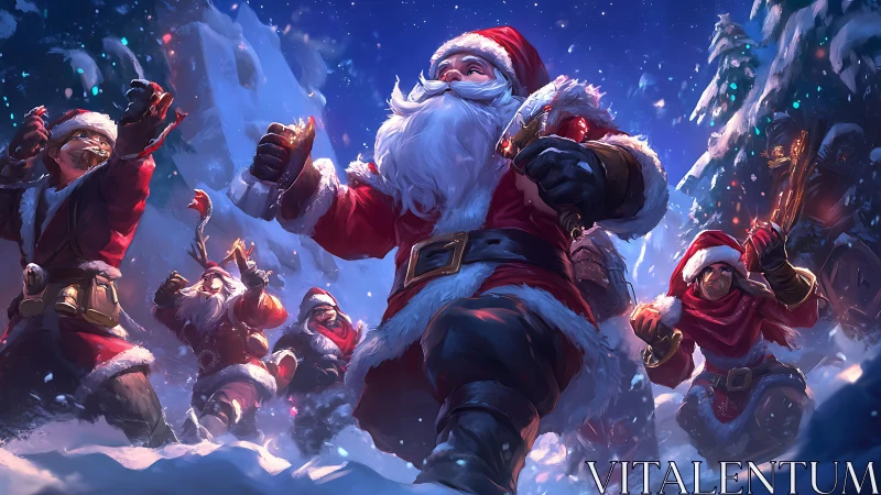 Parametric Santa squad advancing through dynamic snowfield.