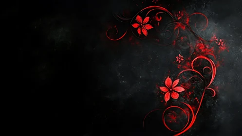 Red Floral Ornaments Against Dark Textured Background