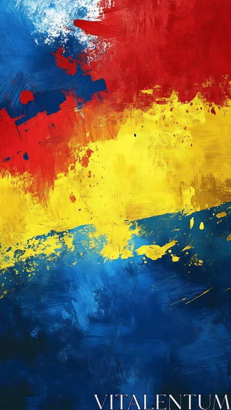 Bold tricolor brushstroke abstraction in dynamic motion.