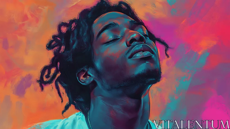 Portrait of man in vivid abstract neon color field background.