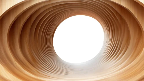 Curved laminated wood tunnel forms a luminous central aperture