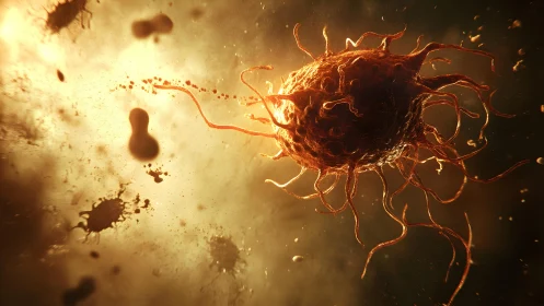 Close-up of Bacteria Cell in Dramatic Lighting, Digital Art Style.