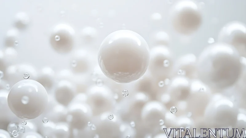 Suspended glossy white spheres with translucent droplets field