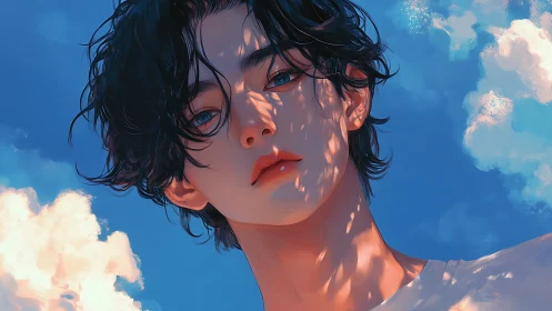 Sun-dappled daydreamer beneath painted summer skies.