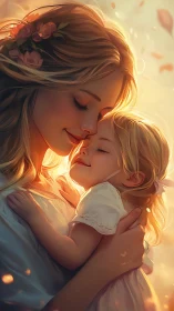 A mother's warm embrace glows with golden light