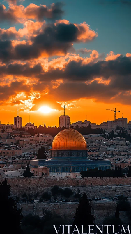 Sunlit golden dome crowns a twilight city of stone and flame.