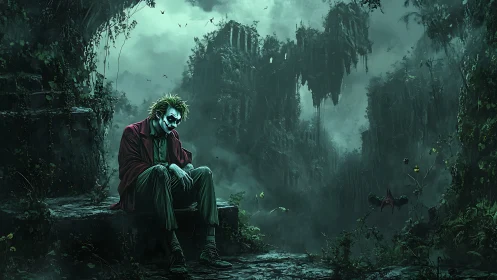 Clown-faced loner broods in eerie overgrown canyon ruins.