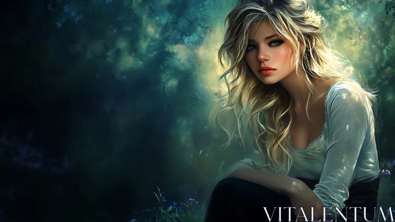 Forest muse in dappled light, woven from whispered daydreams.