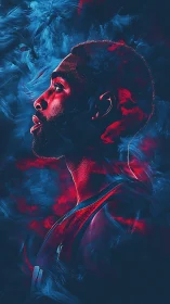 High contrast neon profile portrait with dual red blue rim lighting