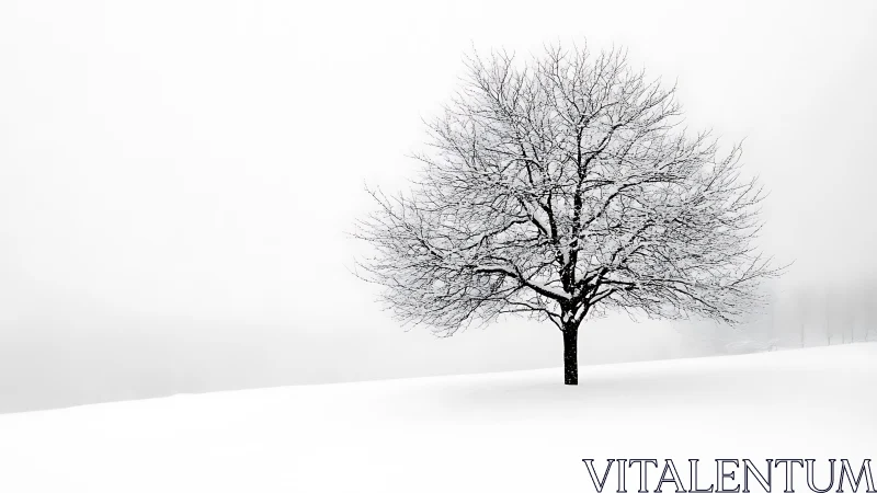 Solitary deciduous tree anchors a high-key winter minimalism