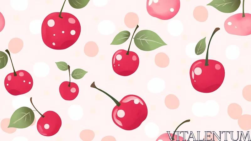 Digital illustration shows repeating cherries on dotted ground