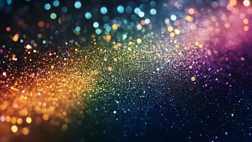 Multicolored glitter particles form dense diagonal bokeh field