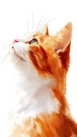 Orange and White Tabby Cat Portrait in Upward Gaze Digital Painting