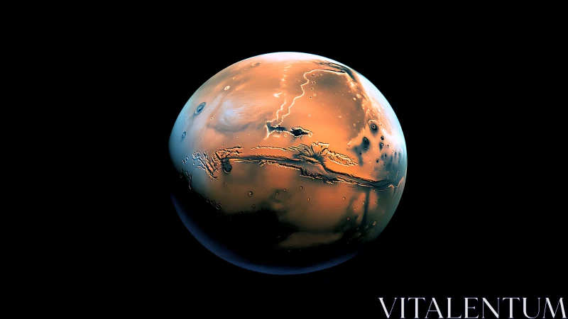 Mars glows against deep space in dramatic digital rendering.