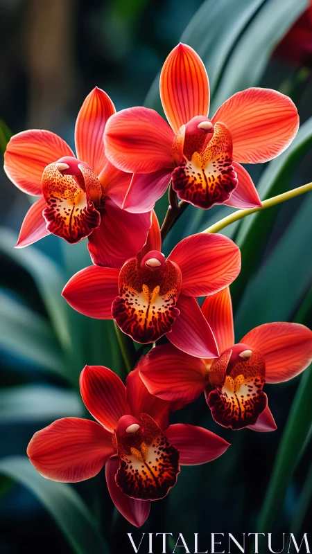 Vibrant Red Orchids in Botanical Splendor.