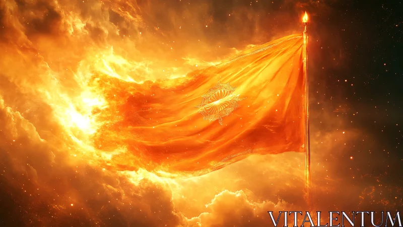 Solar flare standard with radiant sigil in cosmic nebula field