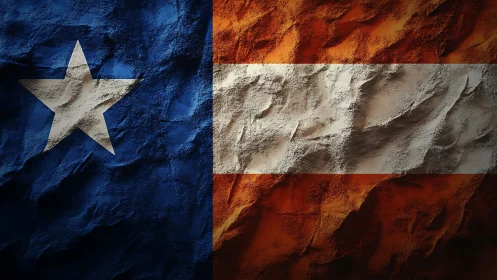 Lone star stone flag carved in blazing blue and ember light.