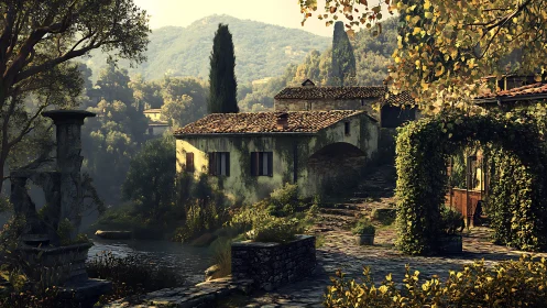 Sunlit village stones quietly rehearse forgotten summer stories