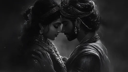 High-contrast monochromatic portraiture depicting ornamental headpiece dynamics.