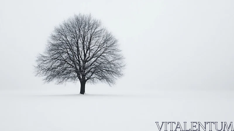 Minimalist winter lone tree in high-key photographic composition.