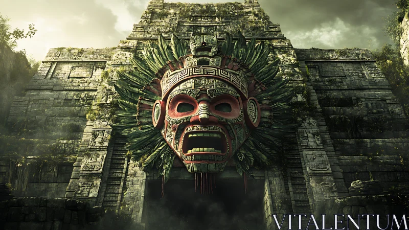 Ancient jungle temple reveals a colossal feathered mask guardian