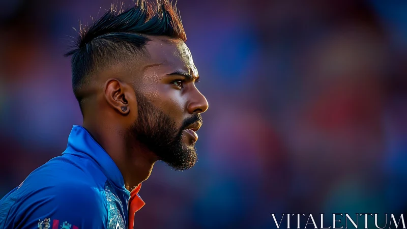 Focused athlete profile under vivid stadium bokeh light