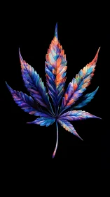 Radiant rainbow leaf glowing against deep night black.