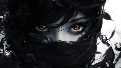 Nocturnal ocular vortex framed by fluid monochrome shroud.