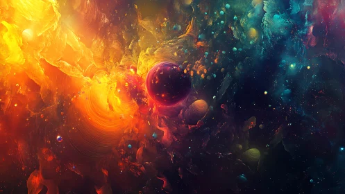 Nebular vortex encircles luminous planet in chromatic deep space