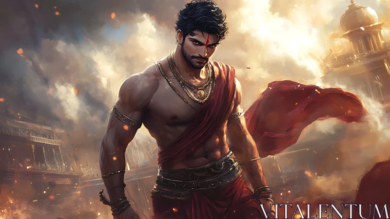 Epic warrior portrait in cinematic digital painting style.