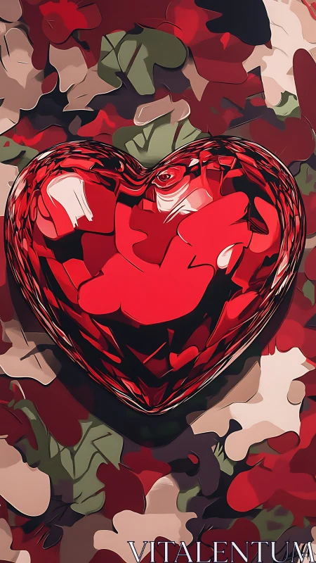 Crimson Heart Rendered in Mosaic Geometric Planes