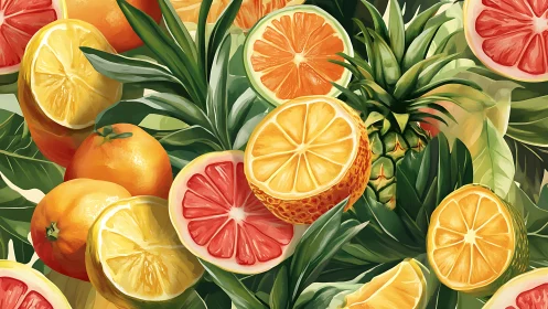 Juicy citrus fruits surround a lush pineapple centerpiece.