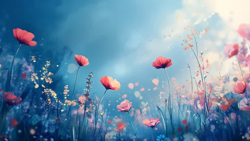 Dancing Blooms in Dreamy Blue Skies.