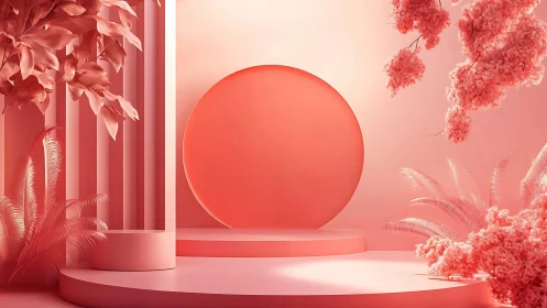 Blush coral podium garden circling soft geometric dreams.