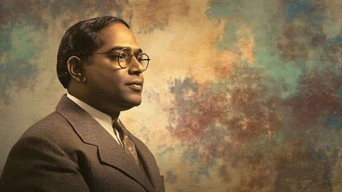 Side profile portrait of suited man against textured backdrop