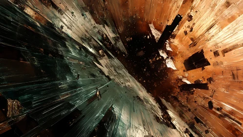 Fractured glass abyss splitting teal and amber void.