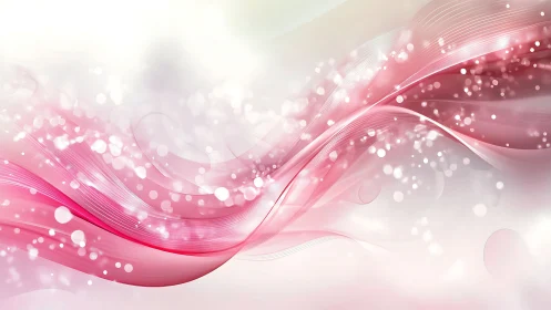 Soft pink abstract waves with white bokeh particles.