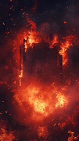 Inferno Engulfs Medieval Tower Structure in Apocalyptic Fire Display