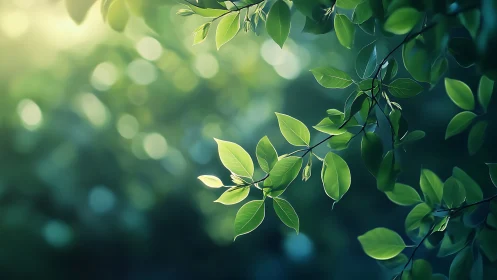 Sunlit Green Leaves in Soft Focus Nature Photography Style.