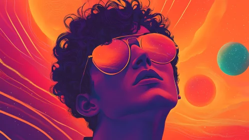 Neon daydreams under cosmic suns and glowing skies.