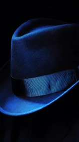 Midnight blue fedora in dramatic low key studio lighting.