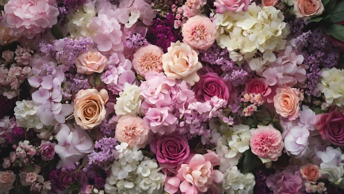 Lush Floral Arrangement: Pink, Mauve, and Cream Blooms.