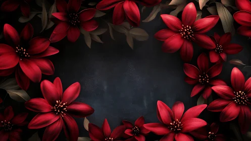 Crimson Blooms Frame a Moody Canvas with Elegance.