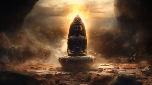 Cavern of embered silence and radiant seated divinity.