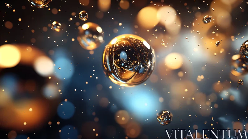 Suspended metallic spheres in shallow depth of field space.