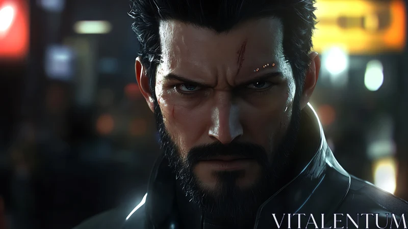 Cyberpunk portrait close-up with neon bokeh, hard rim lighting.